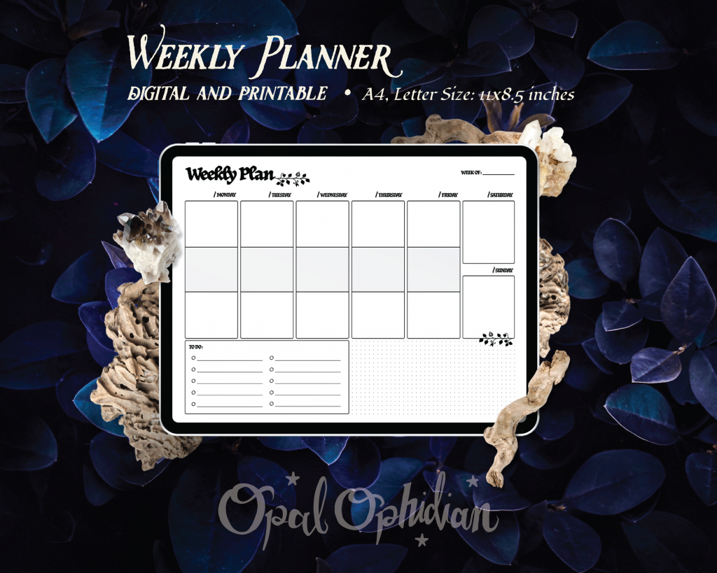 Opal Ophidian custom undated weekly planner printable or digital